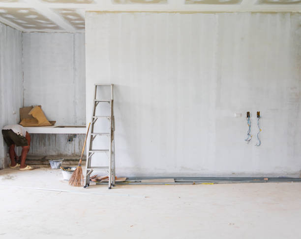 istock stair aluminum leaning wall in building construction site with gypsum board ceiling structure and plaster mortar  painted foundation white decorate interior room 1172933607