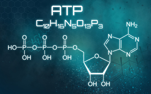 Chemical formula of ATP on a futuristic background