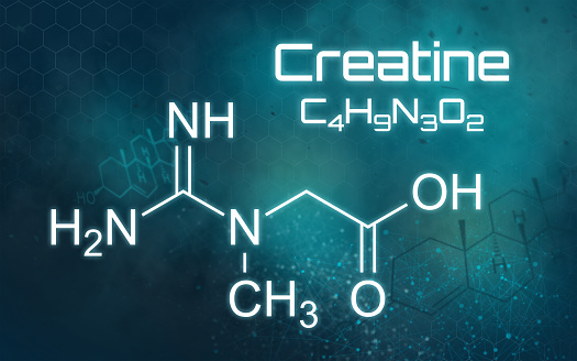 Chemical formula of Creatine on a futuristic background