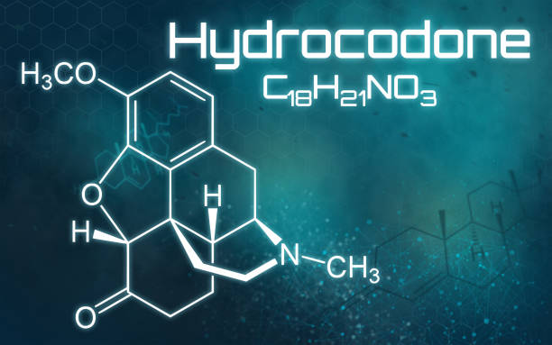 istock Chemical formula of Hydrocodone on a futuristic background 1172940182