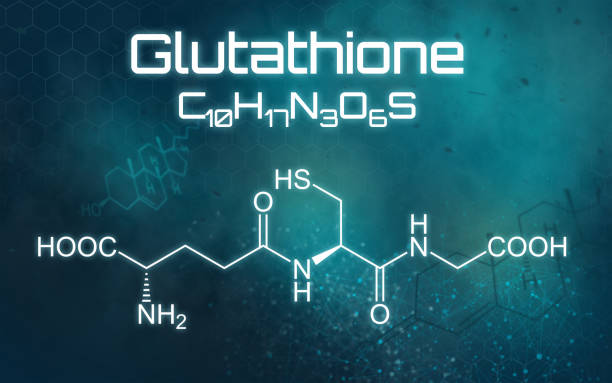 Chemical formula of Glutathione on a futuristic background stock photo