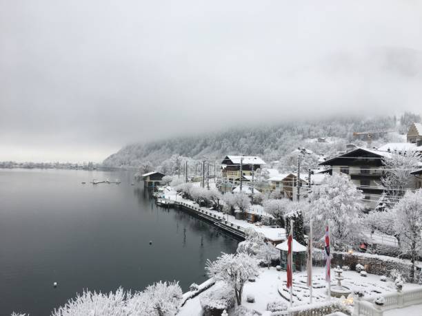 istock Snow covered lakeside village 1172943814