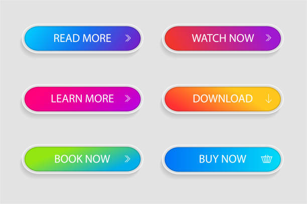 Set of trendy action button for web, mobile app.Template gradient navigation button menu.Gradient icon for shop, game, banner.Button collection. vector illustration Set of trendy action button for web, mobile app.Template gradient navigation button menu.Gradient icon for shop, game, banner.Button collection. vector eps10 reading menu stock illustrations