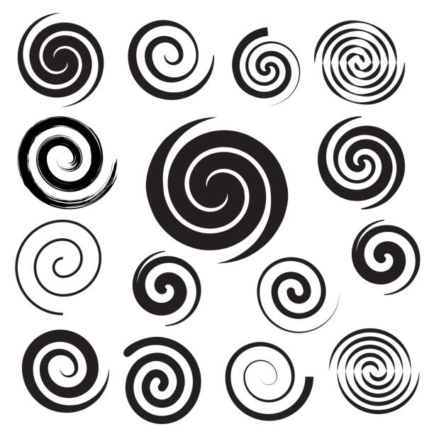 illustrazioni stock, clip art, cartoni animati e icone di tendenza di collezione a spirale. insieme di semplici spirali. set di elementi neri per il design - spirale ricciolo