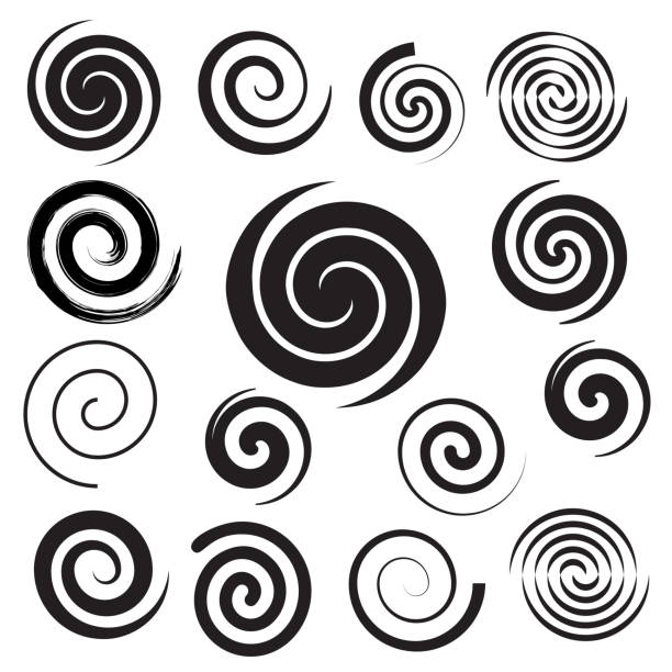 ilustrações de stock, clip art, desenhos animados e ícones de spiral collection. set of simple spirals. set of black elements for design - spiral circle paint splashing