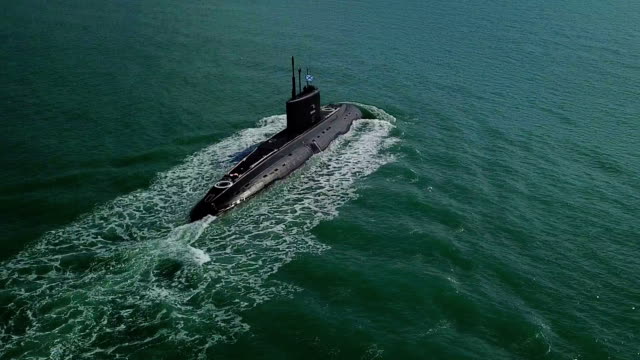 aerial view - submarine on the high seas