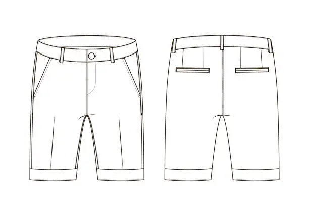 Vector illustration of Fashion technical sketch of shorts with cuffs in vector graphic