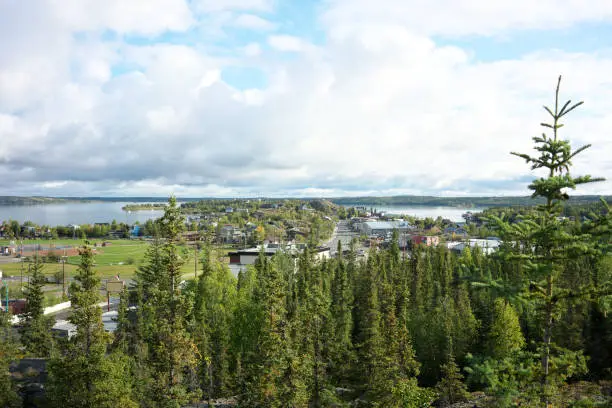 Yellowknife,Canada-September 1, 2019: Back Bay, Old town and Yellowknife Bay of Yellowknife, Canada