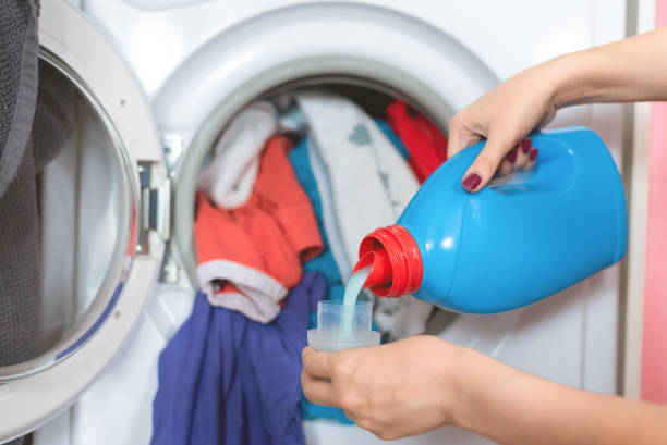 Laundry, cleaning agent advertisement. stock photo