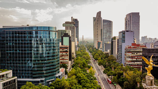 Aerial view of Mexico City Aerial view of Mexico City, Reforma Avenue mexico city stock pictures, royalty-free photos & images