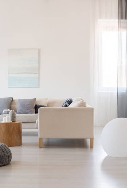 istock Classy living room interior with sofa and coffee table in bright apartment 1172969715