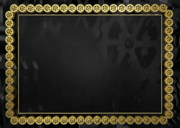 istock Golden gears frame with gray gears background 1172974270