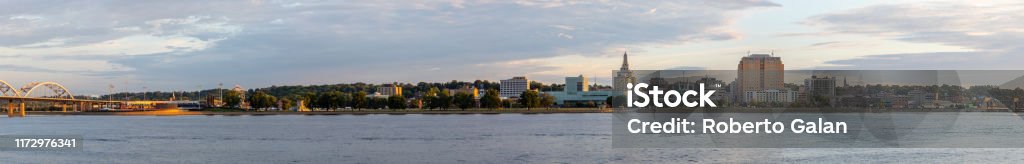 The City Of Davenport Davenport, in the state of Iowa, United States Of America, as seen across the Mississippi River Davenport - Iowa Stock Photo