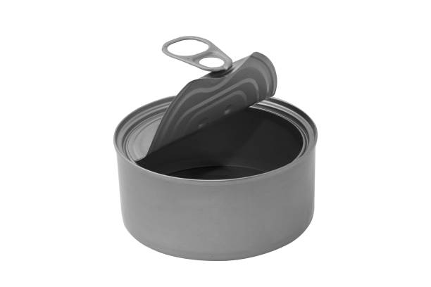 istock Closed silver tin can isolated on white background, mock up / template real image 1172982303