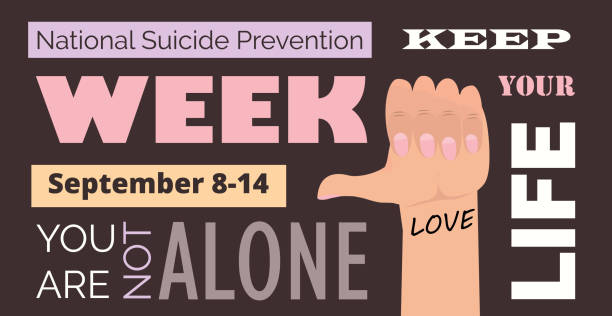 National Suicide Prevention Week in USA. Event is celebrated in September 8-14. National Suicide Prevention Week in USA. Text you are not alone. Event is celebrated in September 8-14. Cartoon concept vector for web, banner, poster, flyer. you are not alone stock illustrations