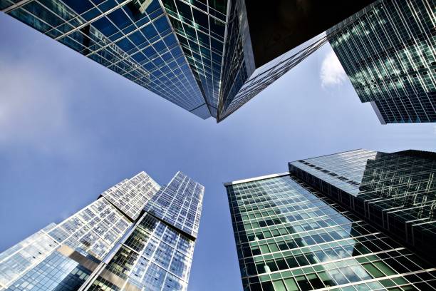 istock Office and residential skyscrapers on clear blue sky background. 1172987188