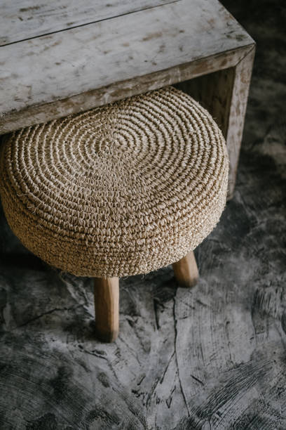 istock Natural straw weave pillow round chair 1172988782