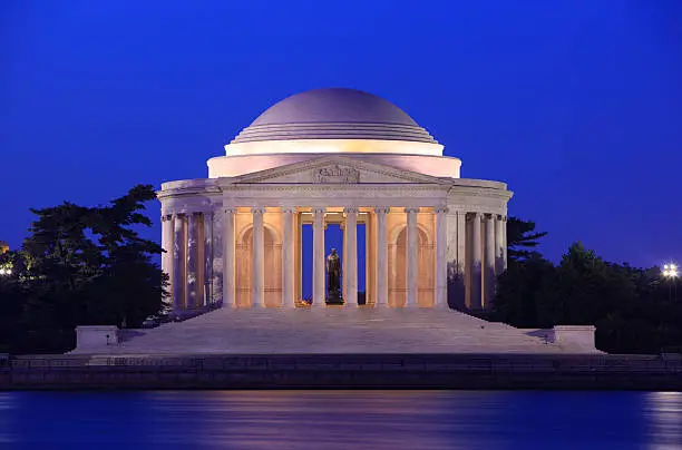 Photo of The Jefferson memorial in Washington, DC at night