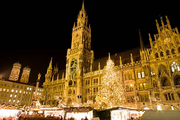 Christmas Market Munich at Marienplatz with Town Hall.