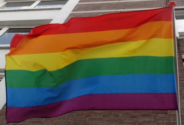 istock Rainbow Flag Hanging On Building Scenery In The Netherlands 1172996227