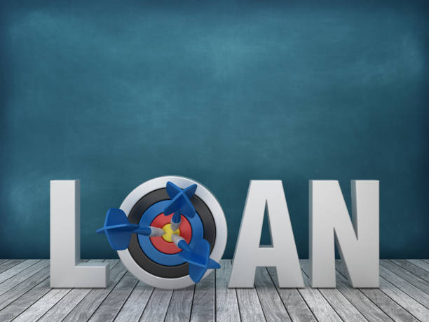 istock 3D Word LOAN with Target on Chalkboard Background - 3D Rendering 1172996816