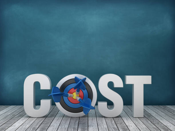 istock 3D Word COST with Target on Chalkboard Background - 3D Rendering 1172996889