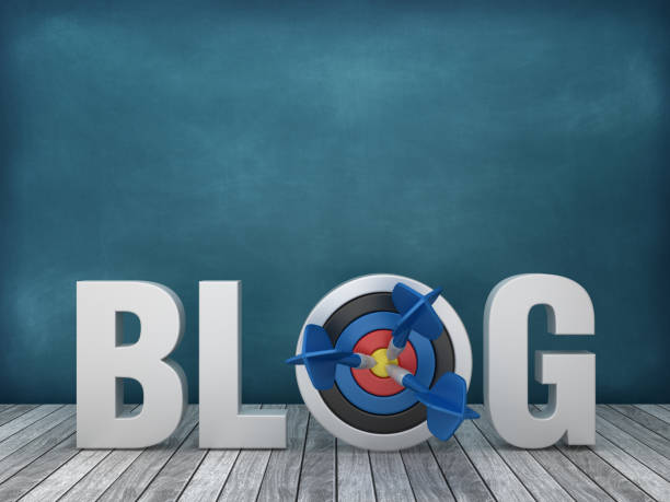 istock 3D Word BLOG with Target on Chalkboard Background - 3D Rendering 1172996916