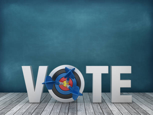 istock 3D Word VOTE with Target on Chalkboard Background - 3D Rendering 1172996930