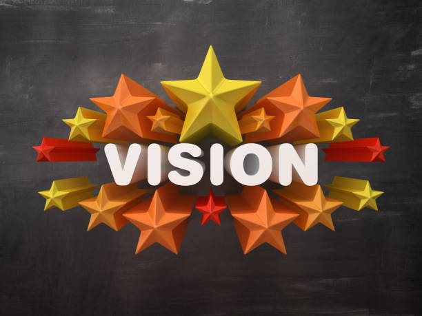 istock Colorful Stars with VISION Word on Chalkboard Background - 3D Rendering 1172996996