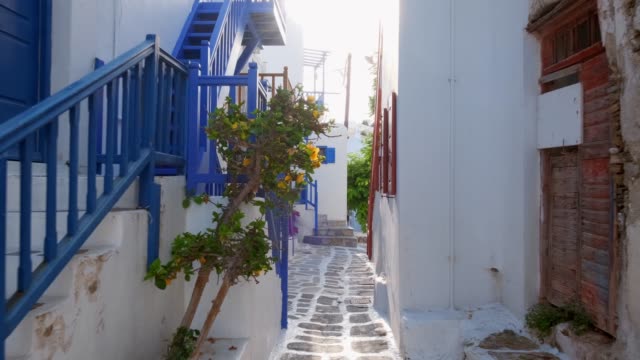 Walking in Mykonos street on Mykonos island, Greece