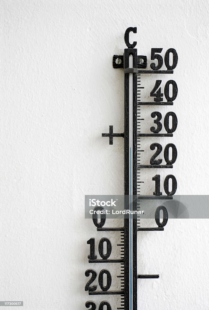 Celsius thermometer Celsius thermometer on white wall. Black Color Stock Photo