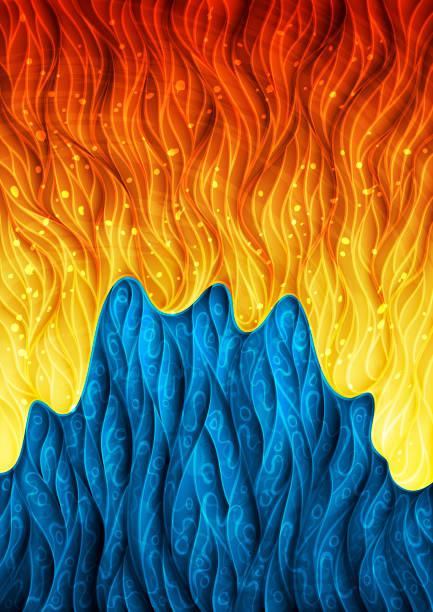 ilustraciones, imágenes clip art, dibujos animados e iconos de stock de ilustración de fondo con elementos de fuego y agua - abstract blue flame backgrounds