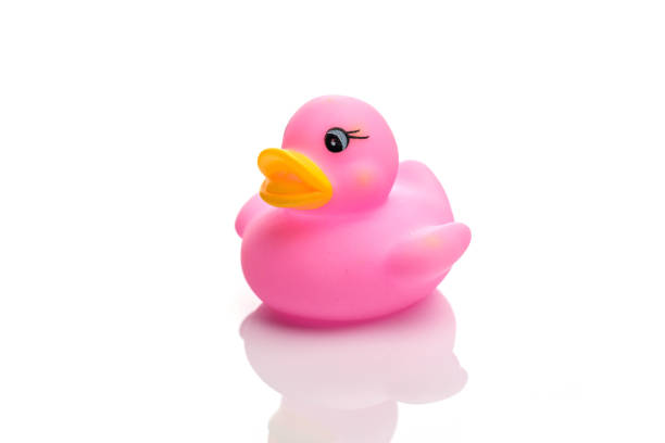 istock Duck toy. Rubber yellow inflatable ducky isolated on white backg 1173007449