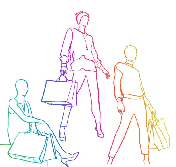 Vector illustration of Shopping Mannequins Rainbow