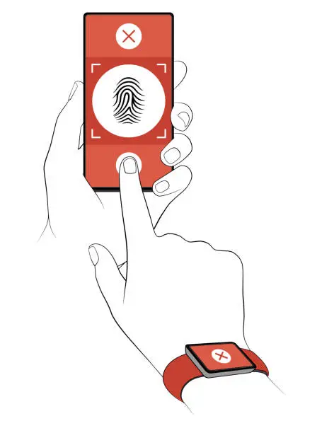 Vector illustration of Failing to scan a fingerprint on a smartphone