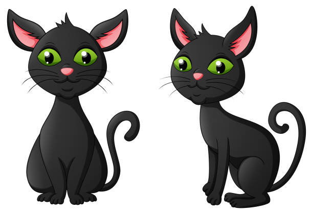 urocza czarna kreskówka halloweenowa dla czarnego kota - silhouette animal black domestic cat stock illustrations
