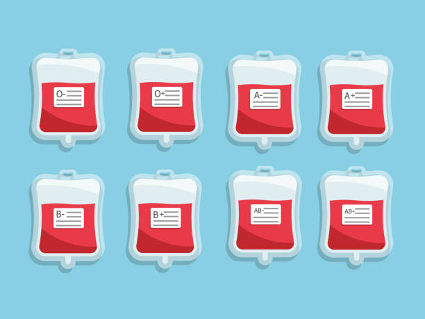 blood bag with blood type label blood bag with blood type label vector illustration falt design blood typing stock illustrations