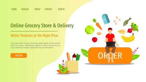 Vector illustration of Grocery store, Online Market, Home delivery.