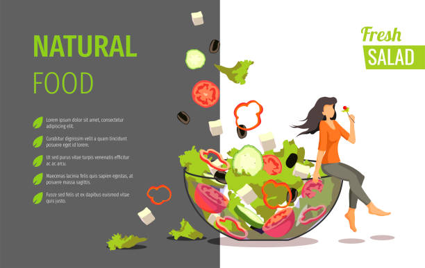 ilustrações de stock, clip art, desenhos animados e ícones de banner design for fresh vegetable salad, online food ordering, recipes. - healthy eating healthy lifestyle salad vegetable
