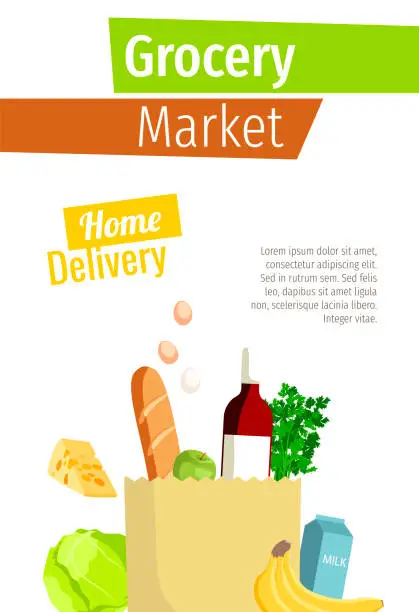 Vector illustration of Grocery market, store, food delivery concept.