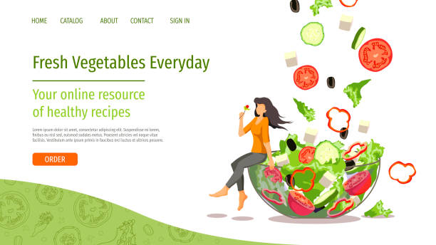 ilustrações de stock, clip art, desenhos animados e ícones de web page design for fresh vegetables, online food ordering, recipes. - healthy eating healthy lifestyle salad vegetable