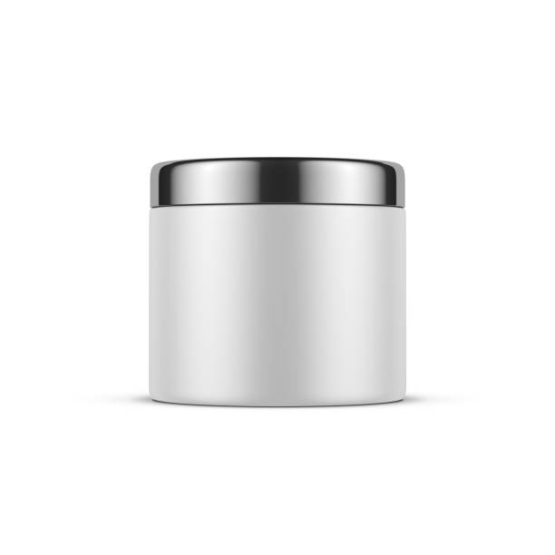 istock Plastic jar tin can mockup for cosmetics with chrome lid isolated on white 1173066155