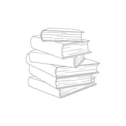 Sketch book pile, stack. Hand drawn library textbooks column, raw. Literature, studying and education design objects. College, university students symbol. Vector monochrome isolated illustration