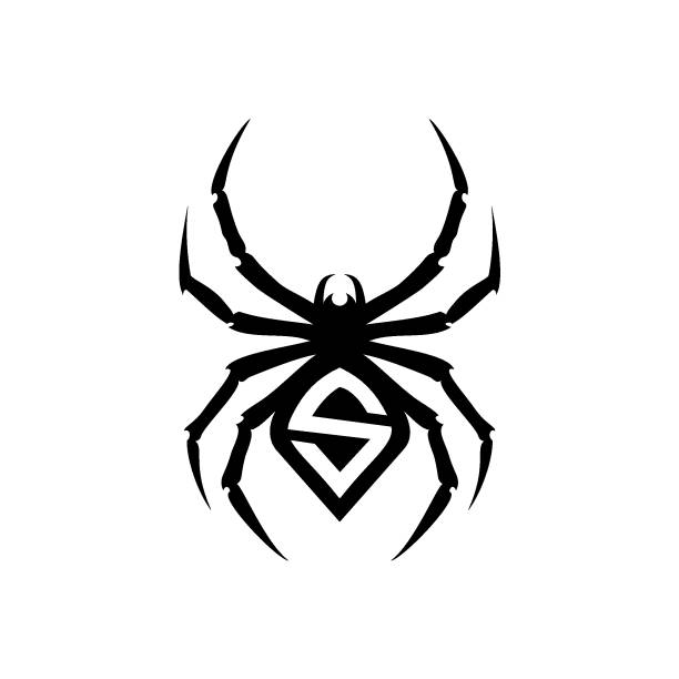 Black Spider with initial S design inspiration image description spider tribal tattoo stock illustrations