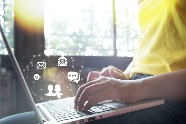 istock online live chat chatting on application communication digital media website and social network. 1173068332