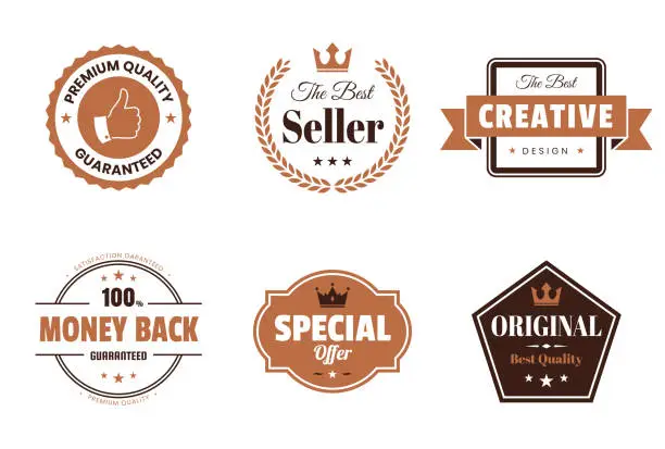 Vector illustration of Set of Brown Badges and Labels - Design Elements