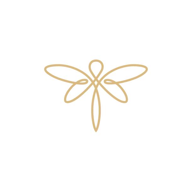 минималистский элегантный дизайн dragonfly с стилем линейных искусств - dragonfly stock illustrations
