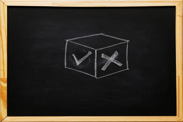 istock Write True and false symbols accept rejected for evaluation, Yes or No on blackboard with chalk. 1173076107