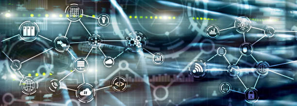 istock Universal Electronics Technology Background. Internet Concept of global business. Server rack blurred background. 1173078046