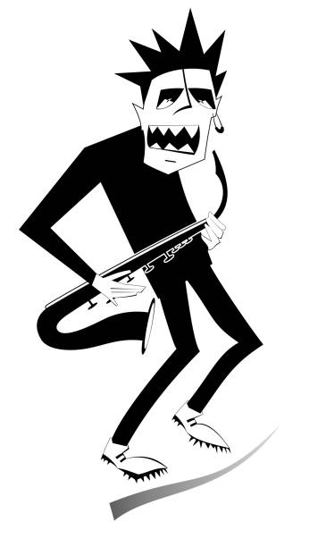 Cartoon saxophonist illustration Expressive saxophonist is playing music with the great inspiration black on white illustration ska stock illustrations